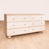 Neo Kyoto Chest of Drawers: Wooden Chest of Drawers with Fabric Front, Light Walnut Finish, Storage Drawers for Bedroom or Living Room.